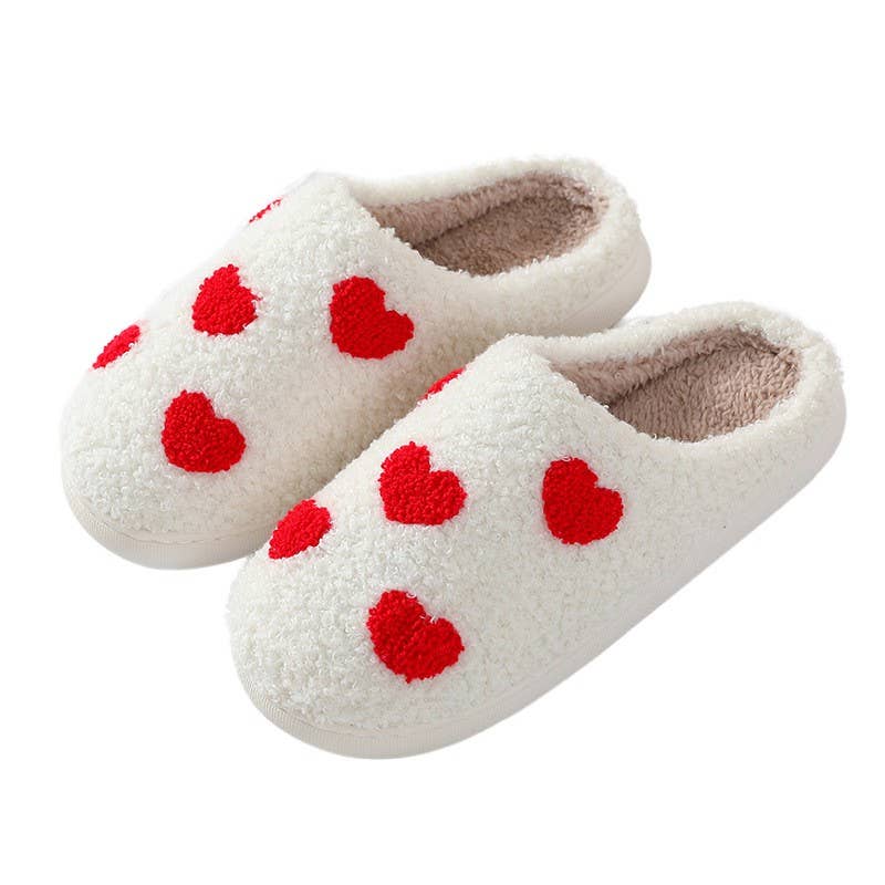 JOSSLYN by Wall to Wall - SOFT PLUSH MUSHROOM HEART RAINBOW WARM SLIPPERS | 40SP014: SMILEY CHECKER BLUE / Large