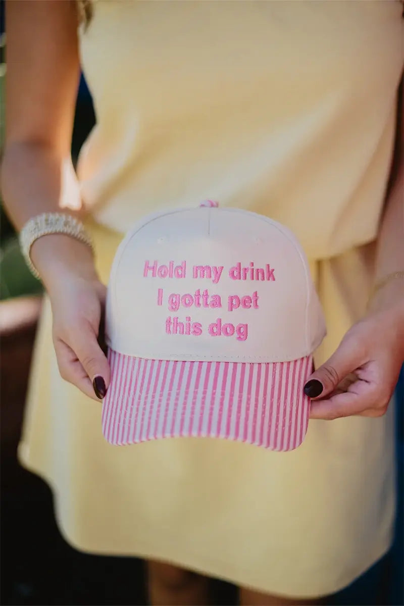 Katydid - Presale Hold My Drink I Gotta Pet This Dog Vintage Hat: Camo and Tan