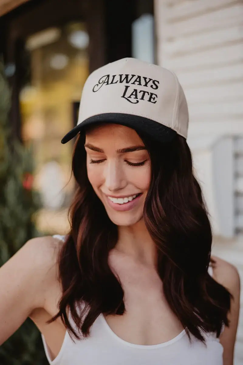 Katydid - Presale Always Late Vintage Style Trucker Hats: Camo and Tan