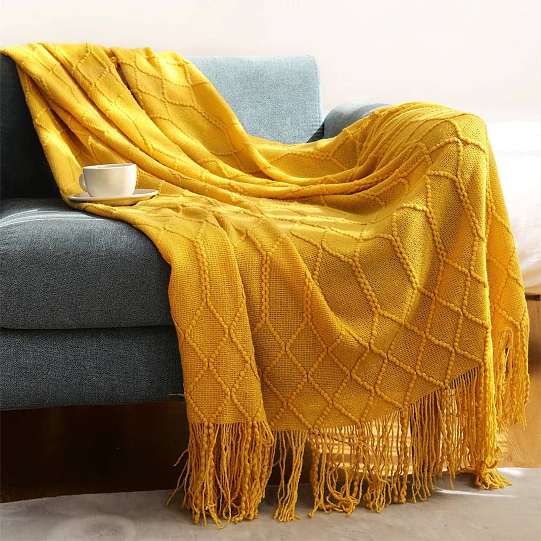 Fennco Styles - Rhombus Diamond Knit 50"x60" Throw Blanket