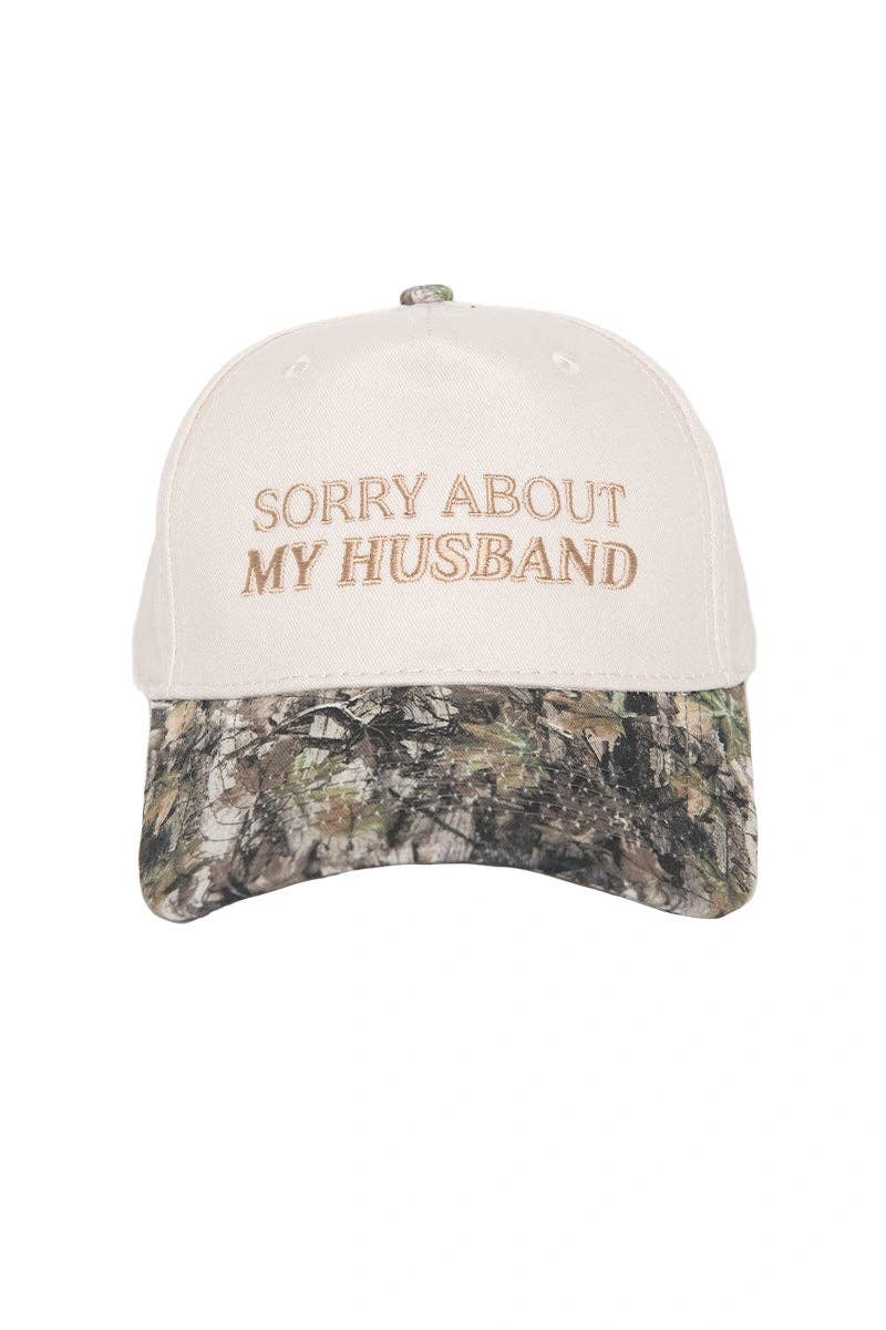 Katydid - Presale Sorry About My Husband Two-Toned Trucker Hats: Light Purple and Tan