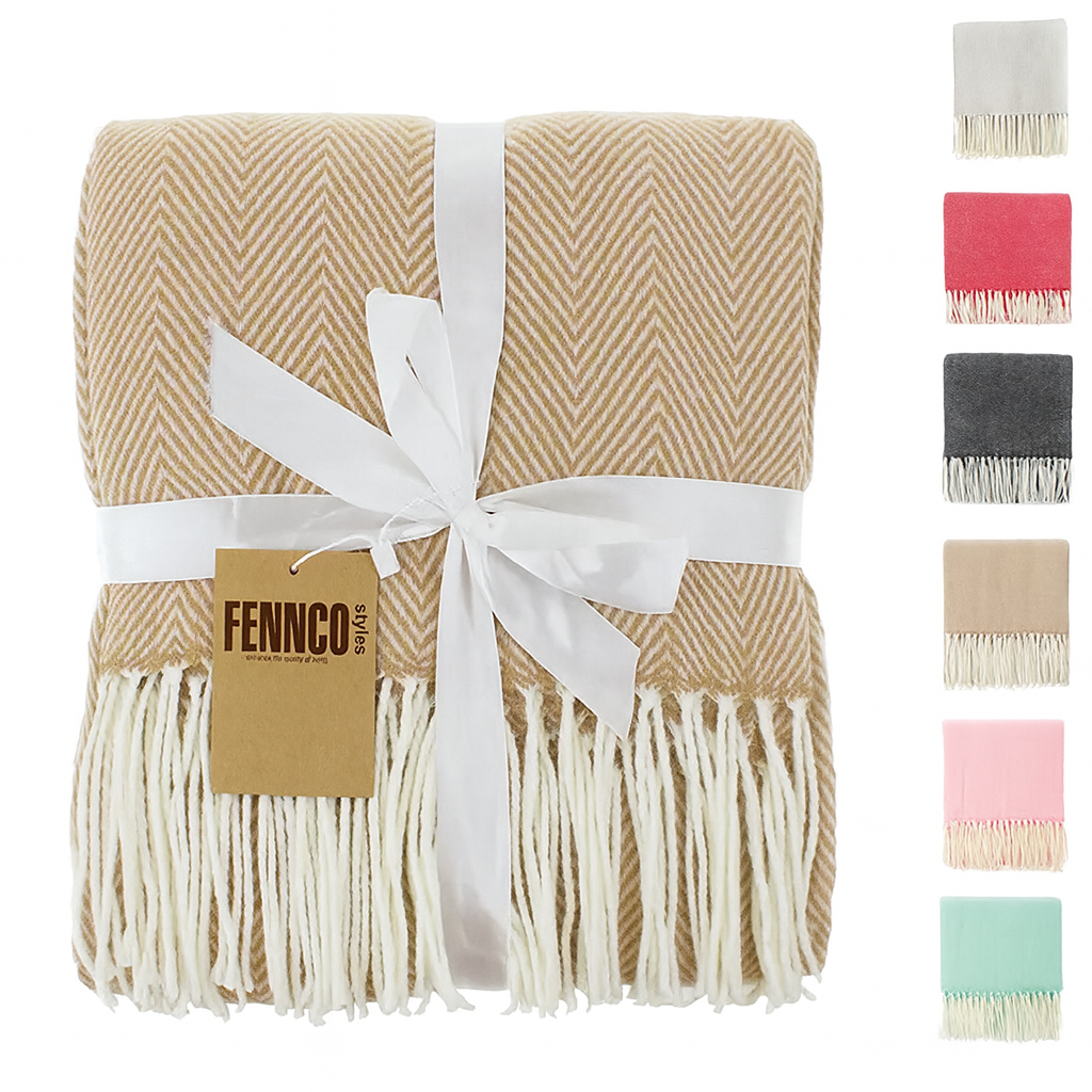 Fennco Styles - Herringbone Throw Blanket with Fringe