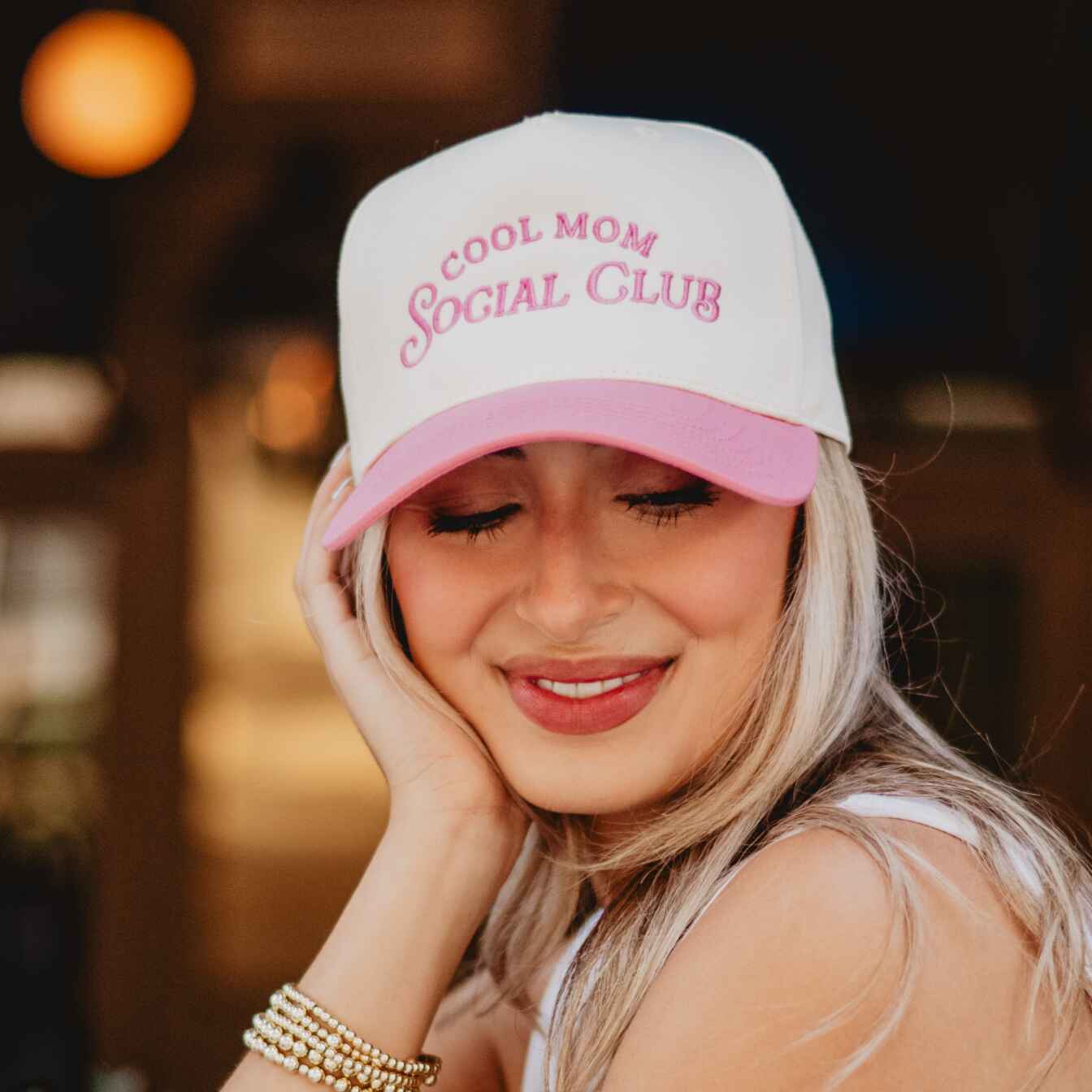 Katydid - Cool Mom Social Club Retro Two-Toned Hat: Pink and Tan