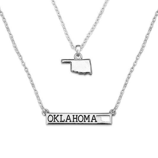 From The Heart - State of Oklahoma Silver Double Down Necklace