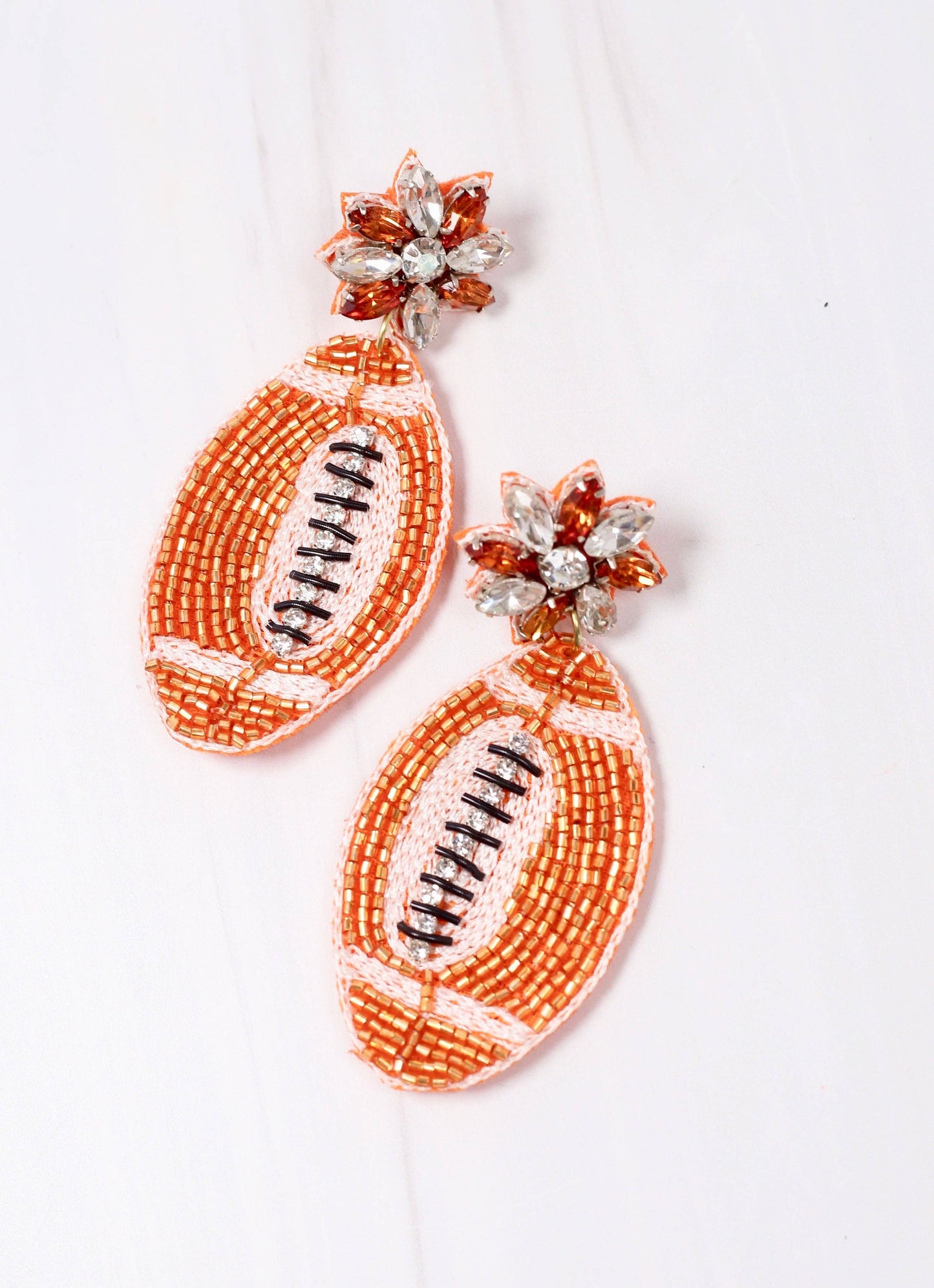 Caroline Hill - Field Goal Embellished Football Earring ORANGE WHITE